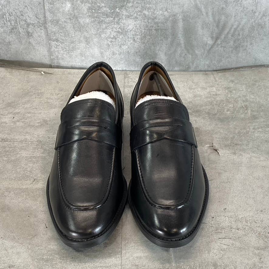 THOMAS & VINE Black Leather Bishop Apron Toe Split Penny Loafer SZ 8.5