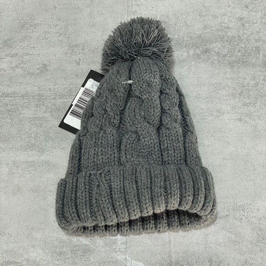 ANGELA & WILLIAM Dark Gray Cable Knit Pom-Pom Beanie with Sherpa Lining OS