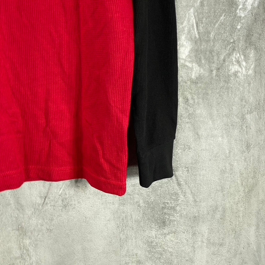 GALAXY BY HARVIC Men's Black/Red Two-Tone Crewneck Raglan Thermal T-Shirt SZ M