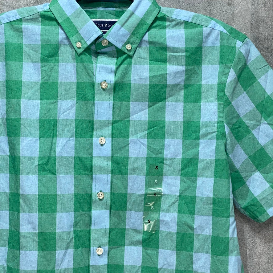 CLUB ROOM Plaid Green/Blue Short Sleeve Button Down Shirt SZ S