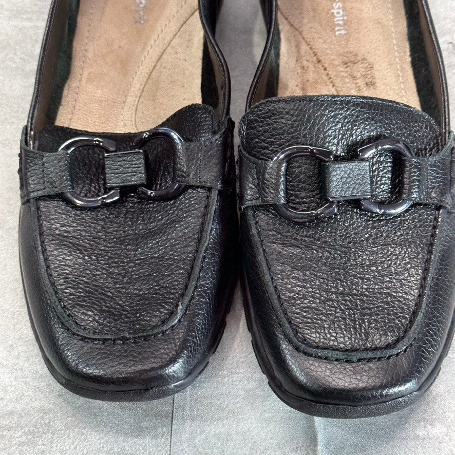 EASY SPIRIT Women's Wide Black Leather Avienta Square-Toe Casual Loafers SZ 8W