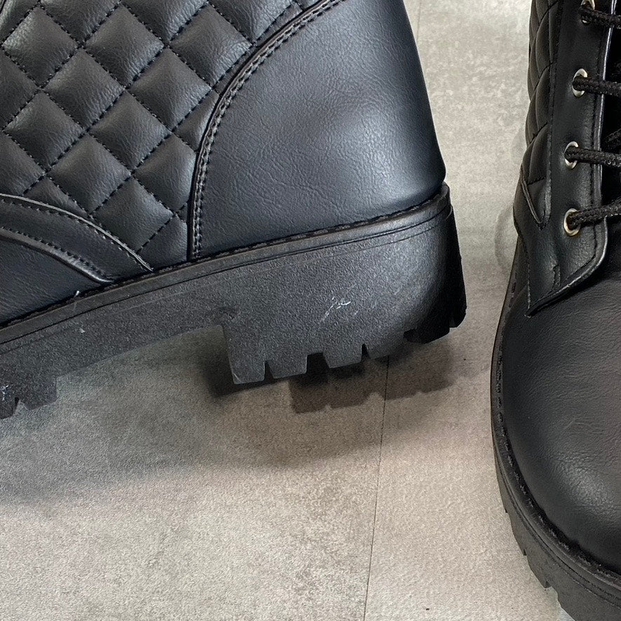 OLIVIA MILLER Women's Black Alexandria Quilted Lug Sole Lace-Up Combat Boots