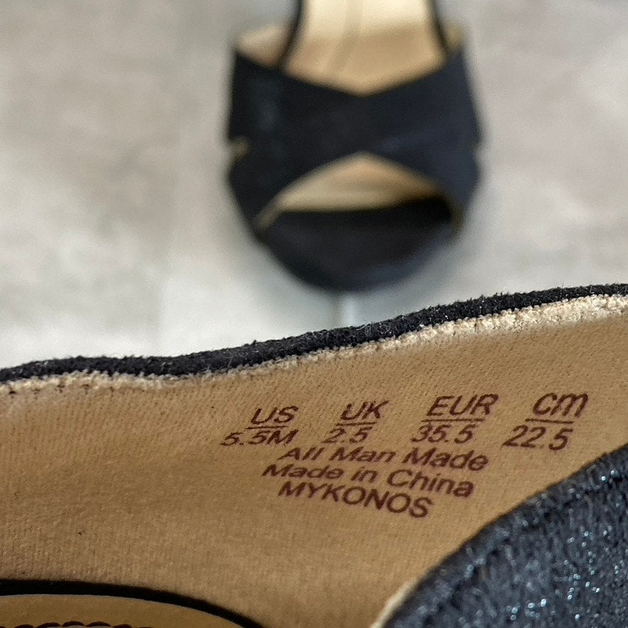 LIFESTRIDE Women's Black Glitter Mykonos Round Open-Toe Slip-On Pumps SZ 5.5