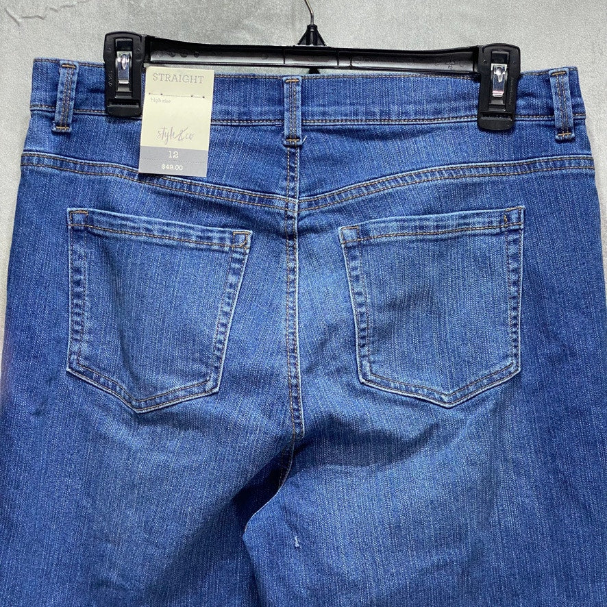 STYLE & CO Tundra Blue Straight Leg High-Rise Jeans SZ 12