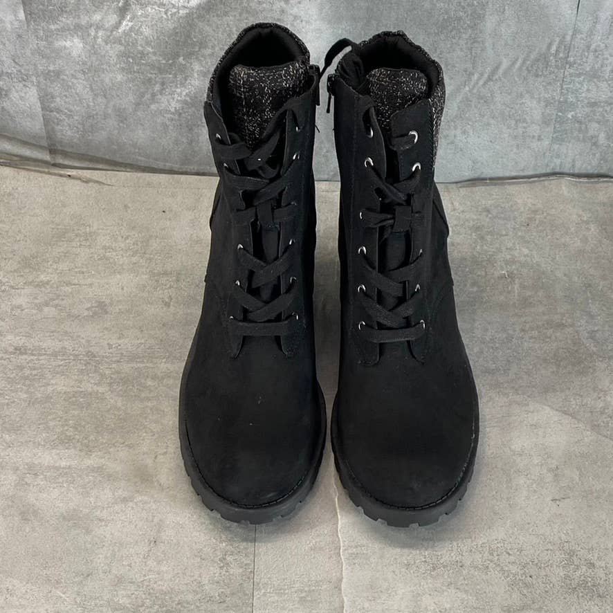 SUN+STONE Women's Black Romina Lug-Sole Block-Heel Lace-Up Hiker Booties SZ11