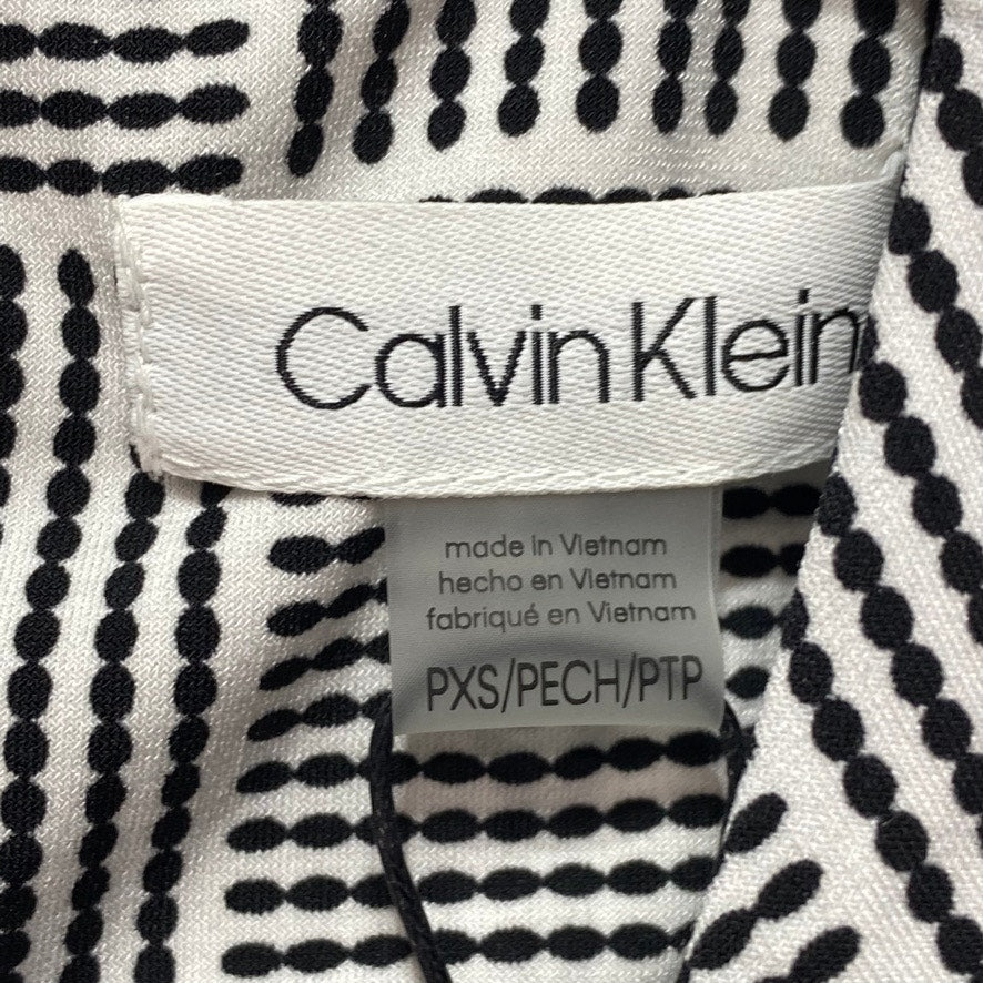 CALVIN KLEIN Petite Black Cream Geometric Dot Square Sleeveless Pleated Top SZ PXS