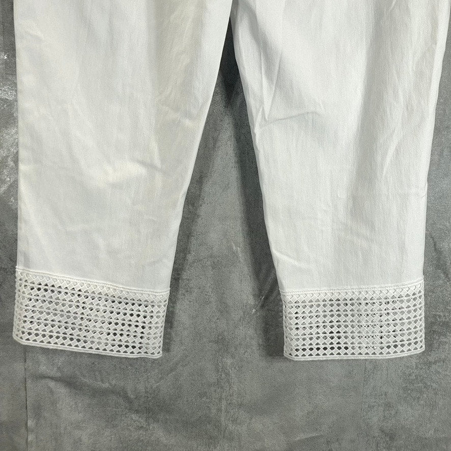 JM COLLECTION Women's Bright White Tummy-Control Crochet-Hem Capri Pants SZ M