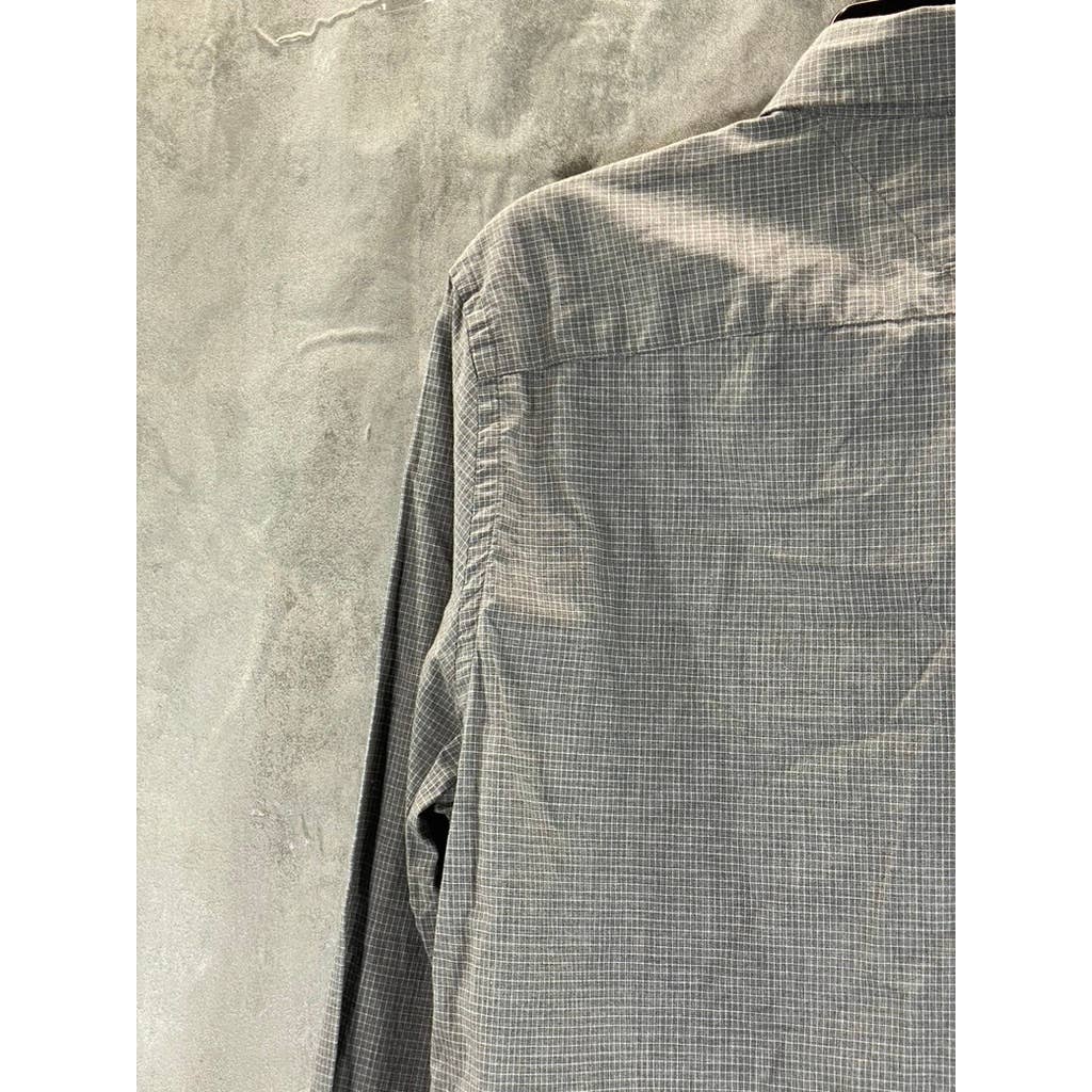 TOMMY HILFIGER Men's Gray Gingham New York Fit Button-Up Long Sleeve Shirt SZ M