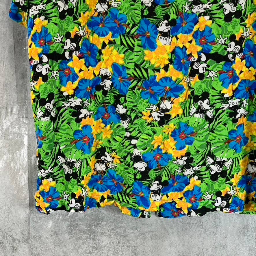 DISNEY Men's Green Mickey-Mouse Tropical Button-Up Short-Sleeve Shirt SZ M