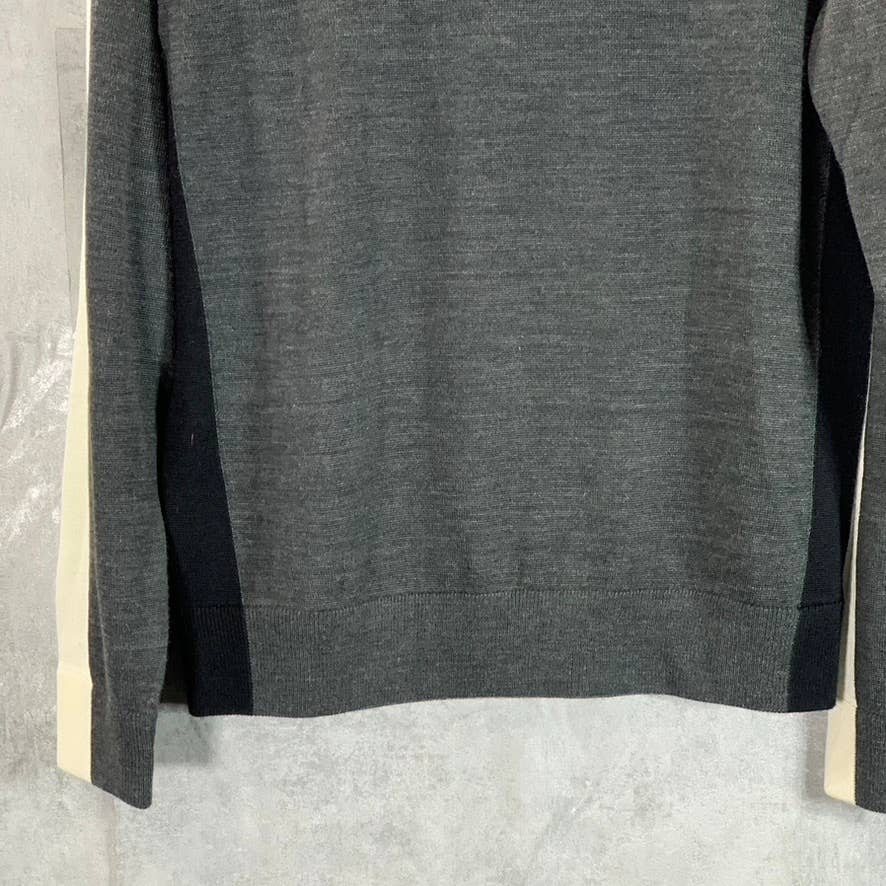 MICHAEL KORS Men's Charcoal/Cream Colorblock Crewneck Long-Sleeve Sweater SZ M