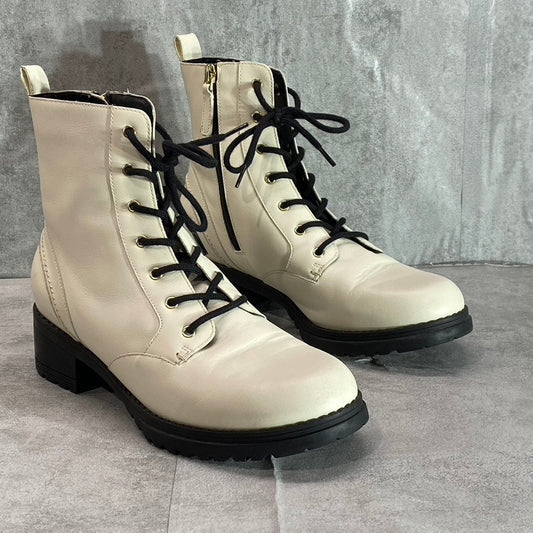 COLE HAAN Women's Ivory Leather Camea Waterproof Lace-Up Combat Boots SZ 8.5