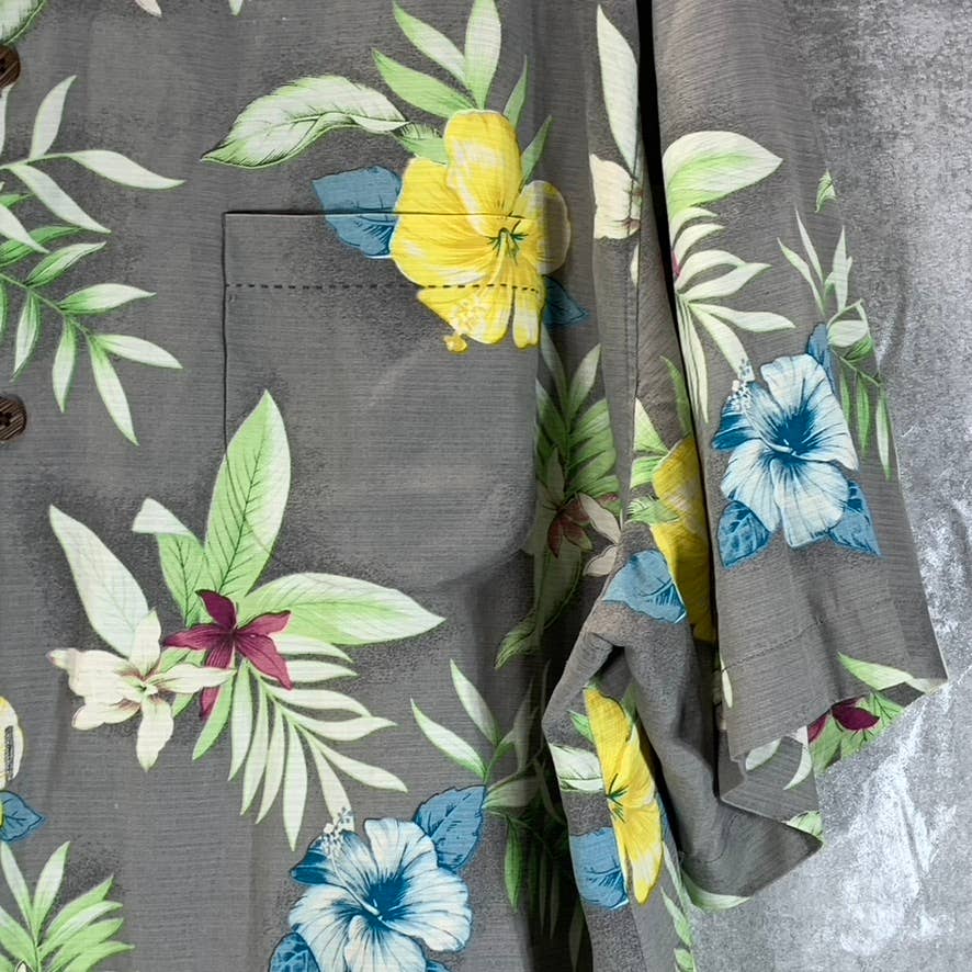 TOMMY BAHAMA Men's Grey Original-Fit Floral-Print Button-Up Silk Shirt SZ XL