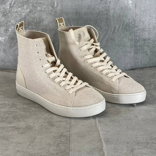 MICHAEL MICHAEL KORS Women's LT Cream Edie Knit Lace-Up High-Top Sneakers SZ 5.5