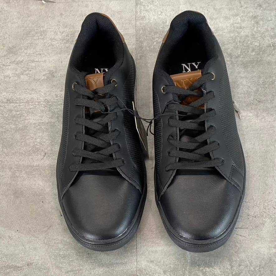 NEW YORK & COMPANY Men's Black Faux-Leather Cooper Low-Top Sneakers SZ 11