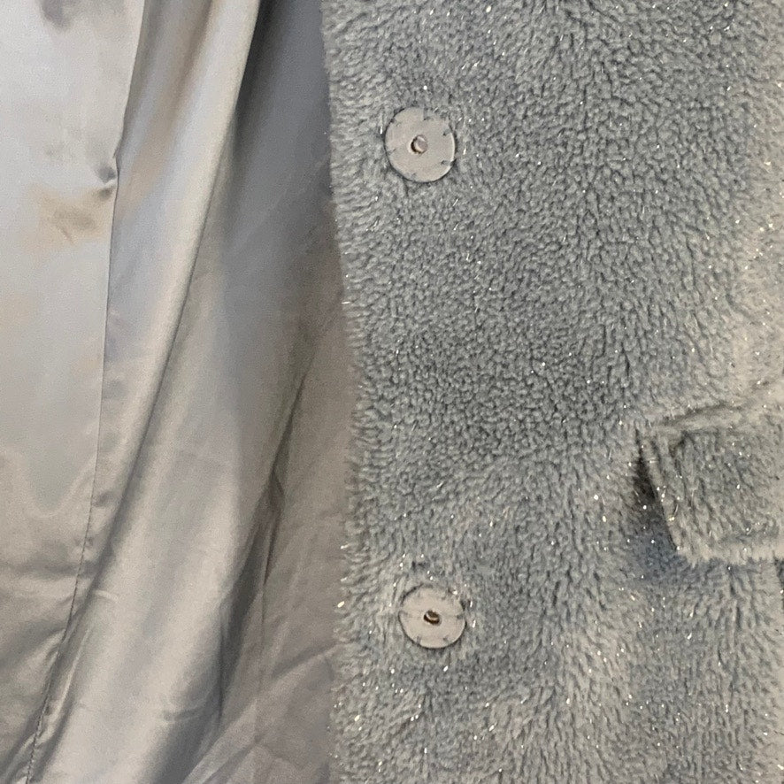 BCBGeneration Baby Blue Lurex Faux Fur Speckled Mid-Length Teddy Coat SZ M