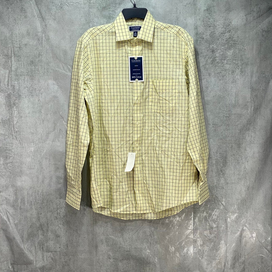 CLUB ROOM Yellow Navy Check Square Button Down Regular Fit Shirt SZ 15 34/35