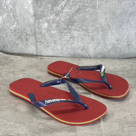 HAVAIANAS Men's Red/Blue Brazil Logo Flip-Flop Sandals SZ 11/12