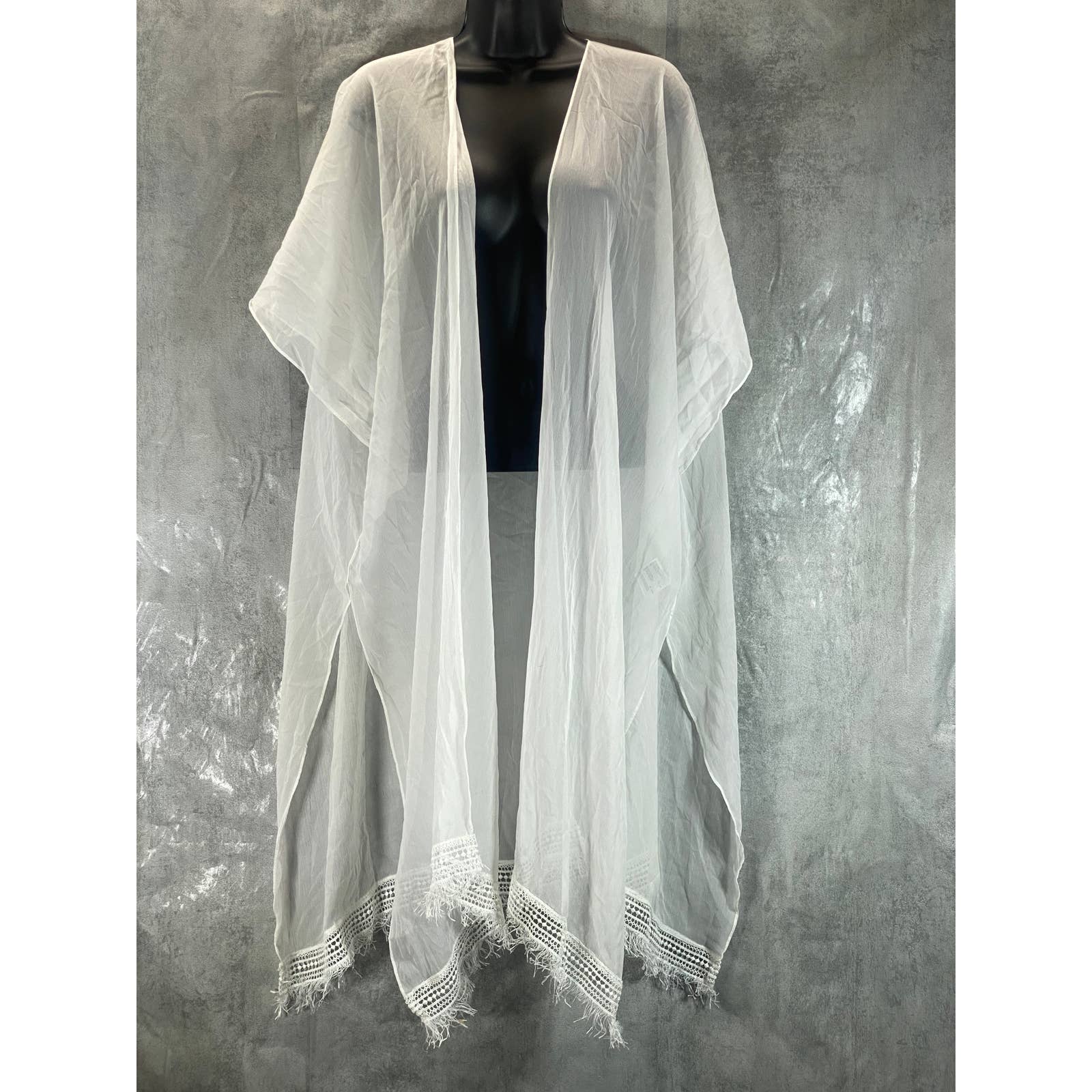 INC INTERNATIONAL CONCEPTS Women's White Open-Front Fringe Kimono Coverup SZ OS