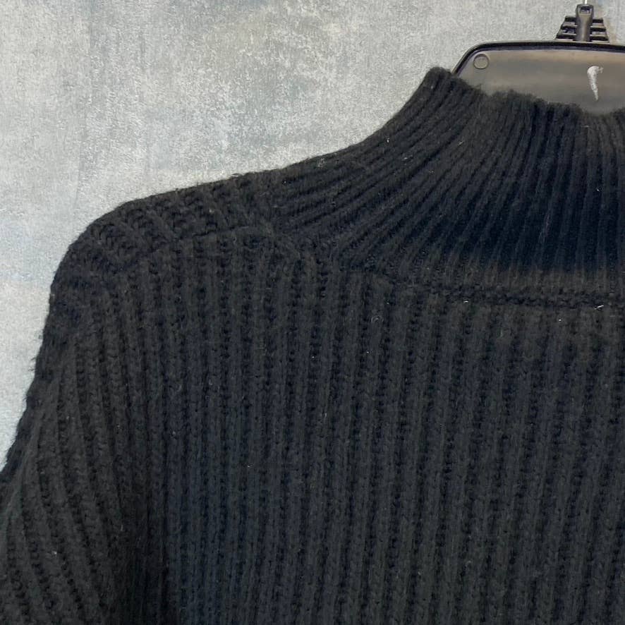 TOPSHOP Women's Solid Black Ribbed Mock Neck Long Sleeve Crop Sweater SZ 0-2(XS)