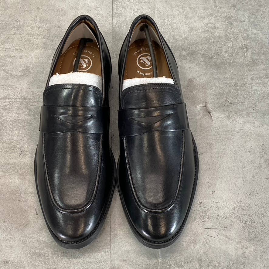 THOMAS & VINE Black Leather Bishop Apron Toe Split Penny Loafer SZ 8.5