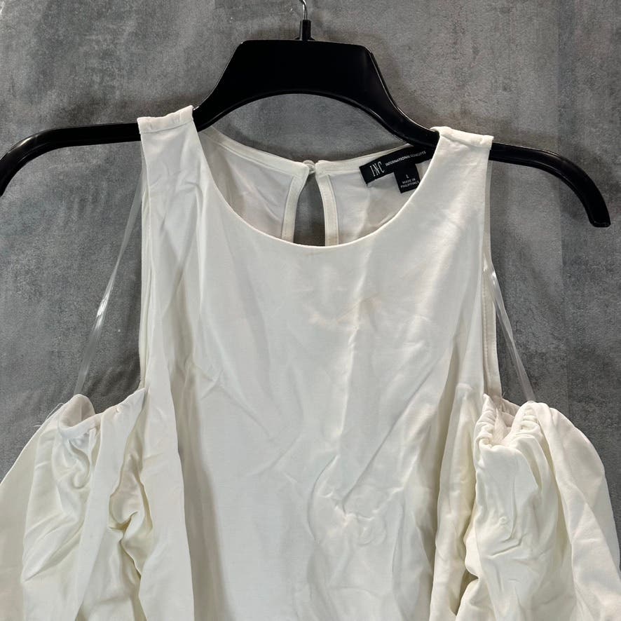 INC INTERNATIONAL CONCEPTS Women's White Cold-Shoulder Balloon-Sleeve Top SZ L