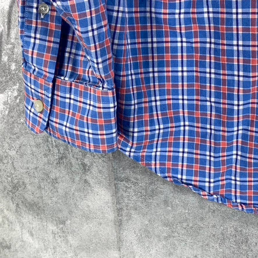 VINEYARD VINES Men's Blue/Orange Plaid Classic-Fit Button-Up Whale Shirt SZ L