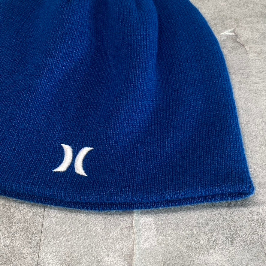 HURLEY Men's Blue Ribbed Icon Embroidered Staple Beanie SZ OS