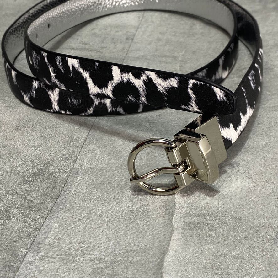 STEVE MADDEN Black/Silver Reversible Animal Print Faux-Leather Single-Prong Belt SZ L