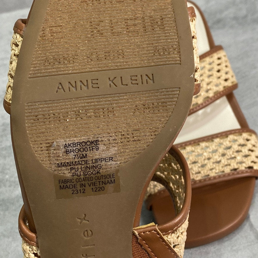 ANNE KLEIN Tan Brooke Block-Heel Slip-On Sandals SZ 7.5