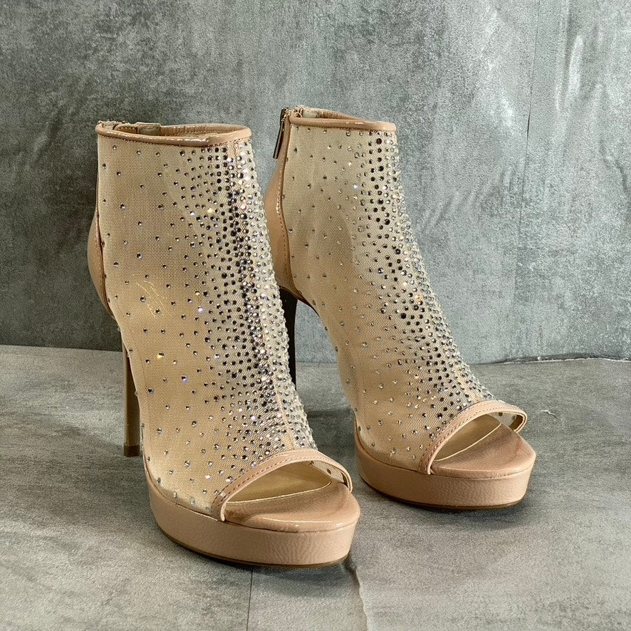 THALIA SODI Women's Nude Mesh Desire Rhinestone Peep-Toe Stiletto Heels SZ 8.5