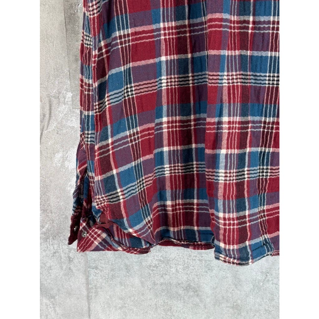 KUT FROM THE KLOTH Women's Burgundy/Blue Plaid Button-Up Flannel Top SZ L