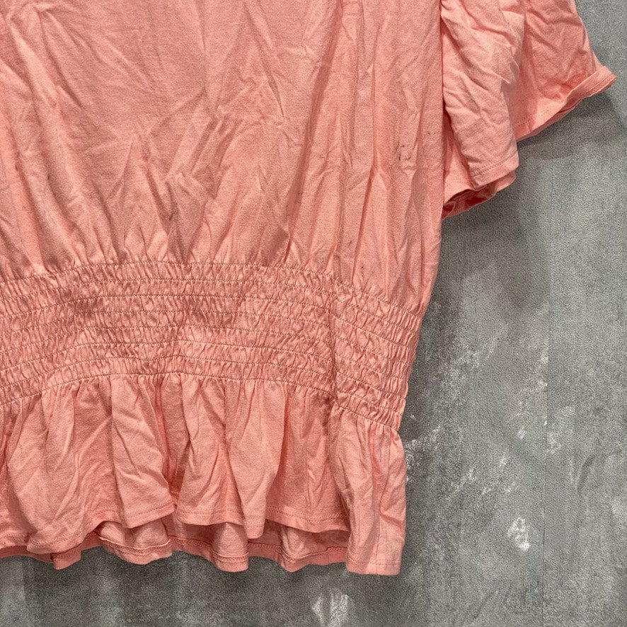 INC INTERNATIONAL CONCEPTS Mango Beach Smocked Waist Crewneck Short Sleeve Top SZ XL