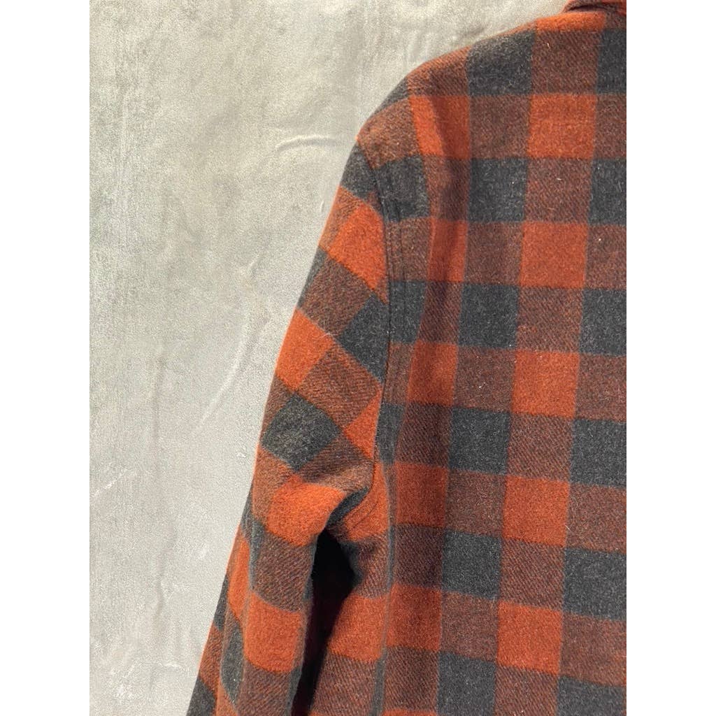 JACHS NEW YORK Men's Orange/Black Plaid Wool-Blend Flannel Shirt Jacket SZ M