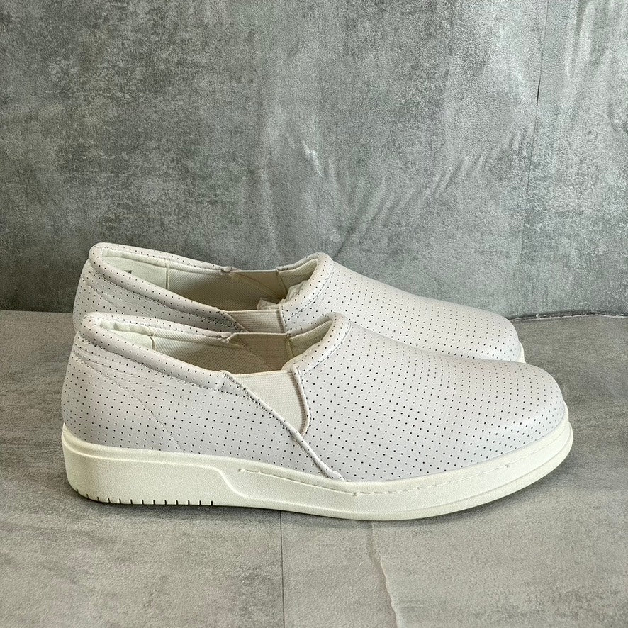 BELLA-VITA Women's Extra Wide White Leather Perforated Maribel Slip-On Sneakers