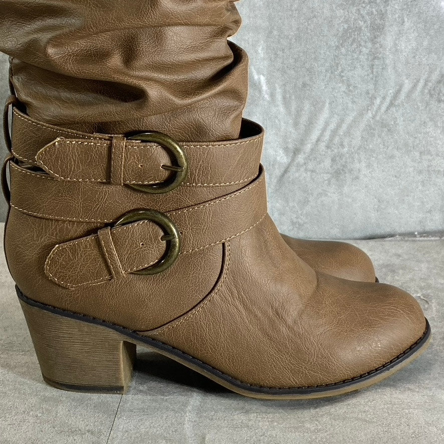 JOURNEE COLLECTION Women's Taupe Late Knee-High Block-Heel Boots SZ 6.5