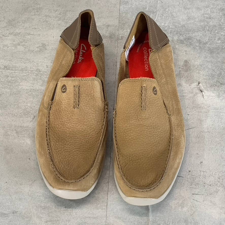 CLARKS Collection Men's Dark Sand Nubuck Leather Gorwin Step Slip-On Loafers SZ8