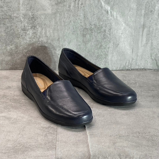 EASY SPIRIT Women's Dark Blue Leather Devitt Round-Toe Slip-On Loafer Flats SZ 6.5