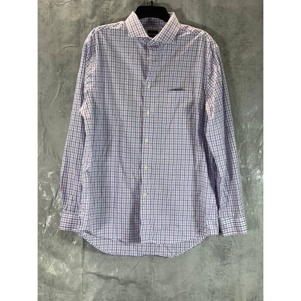 PRONTO UOMO Men's Pink Mini Check Non-Iron Button-Up Dress Shirt SZ 16.5 34-35