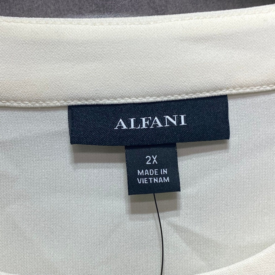 ALFANI Plus Size Antique White Band Collar Blouson-Sleeve Button-Up Top SZ 2X