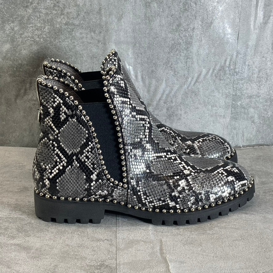 SEVEN DAILS Women's Gray South Ends Studded Round-Toe Slip-On Lug Sole Boots SZ 8.5