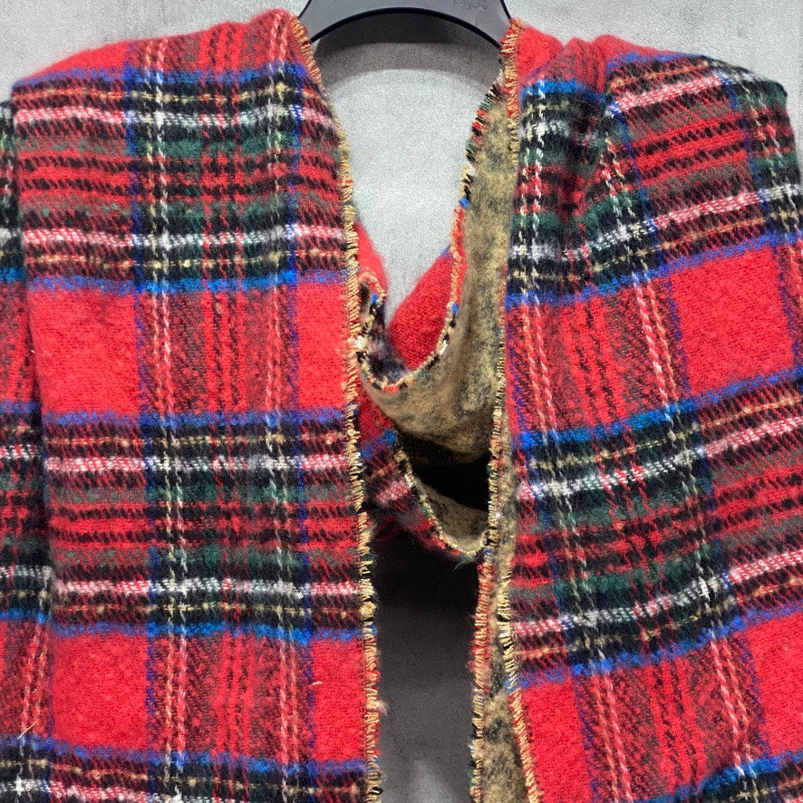 STEVE MADDEN Red Plaid & Animal Print Reversible Blanket Scarf OS