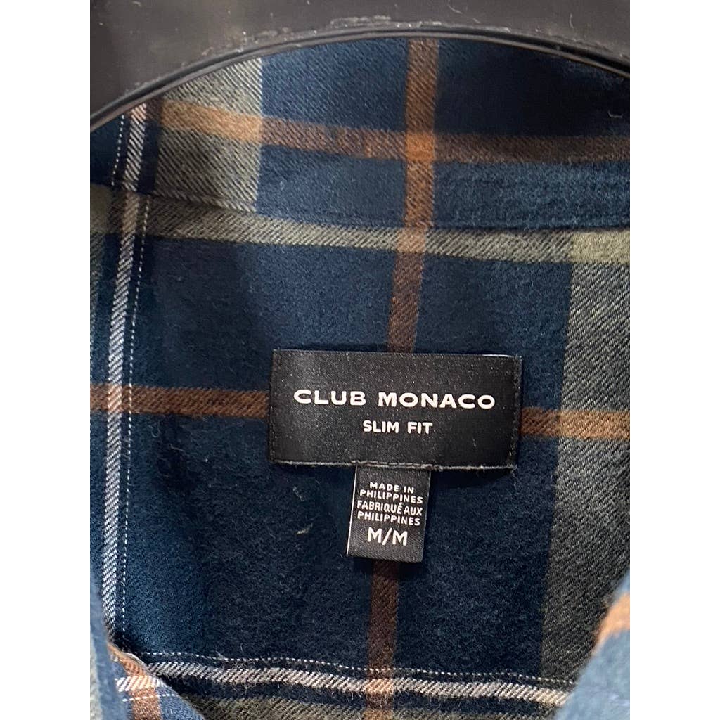 CLUB MONACO Men's Navy Plaid Slim-Fit Long Sleeve Button-Up Shirt SZ M