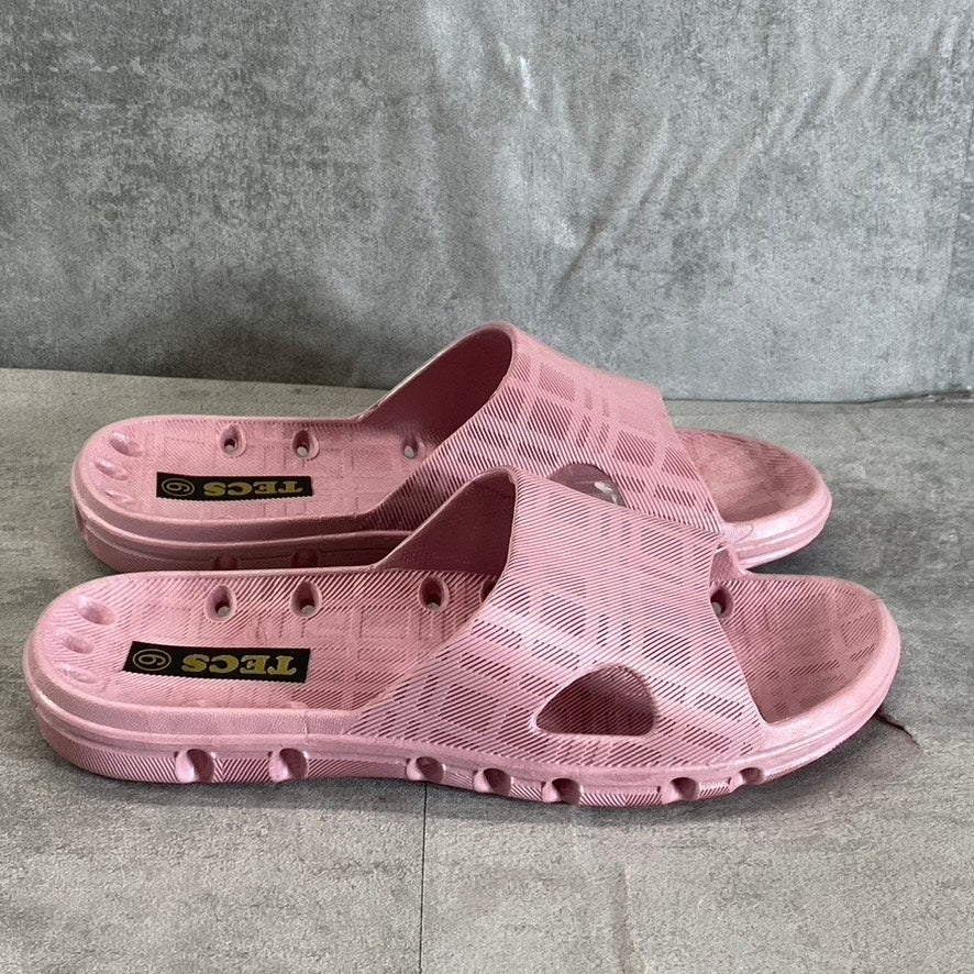 TECS Women's Rose Pink PVC Round-Toe Slide Sandals SZ 7