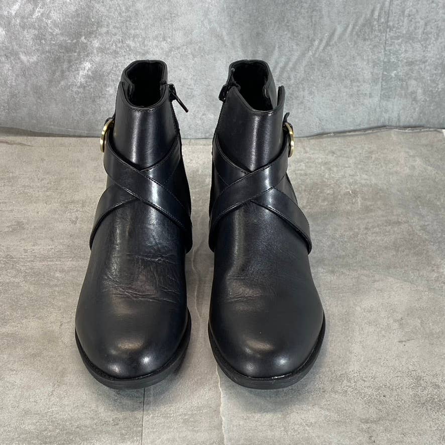 ROCKPORT Women's Black Leather Vicky Belt Side-Zip Ankle Boots SZ 8