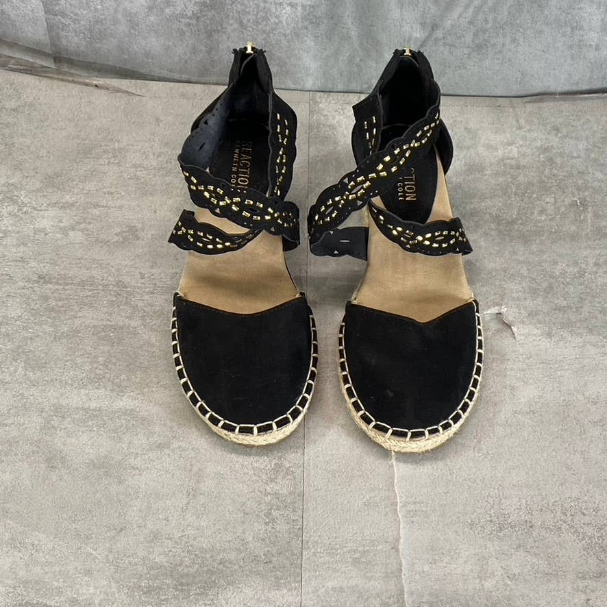 KENNETH COLE REACTION Women's Black Clo X Band Laser Espadrille Wedge Sandal SZ6