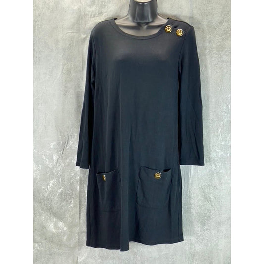 STS SAIL TO SABLE Women's Navy Crewneck Button-Shoulder Long Sleeve Dress SZ S