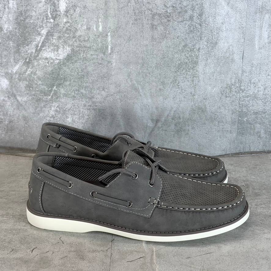 XRAY Men's Gray Perforated Faux-Leather Zahav Lace-Up Boat Shoes SZ 8.5