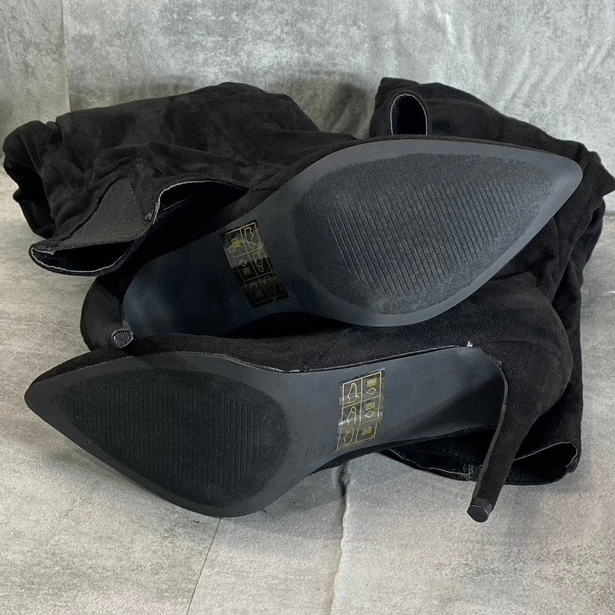 JOURNEE COLLECTION Women's Wide Calf Black Fantasia Over-The-Knee Stiletto Boots