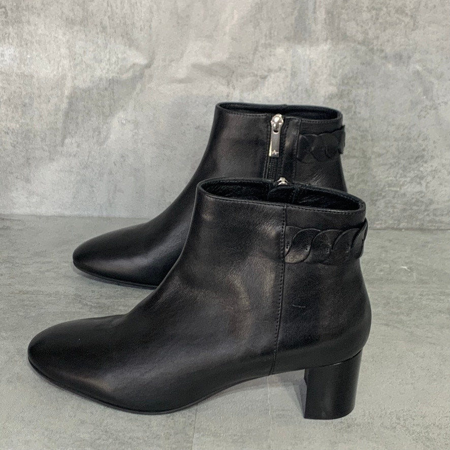 AQUATALIA Black Leather Feliciana Weatherproof Pull-On Side Zipper Block Heel Ankle Booties SZ 9