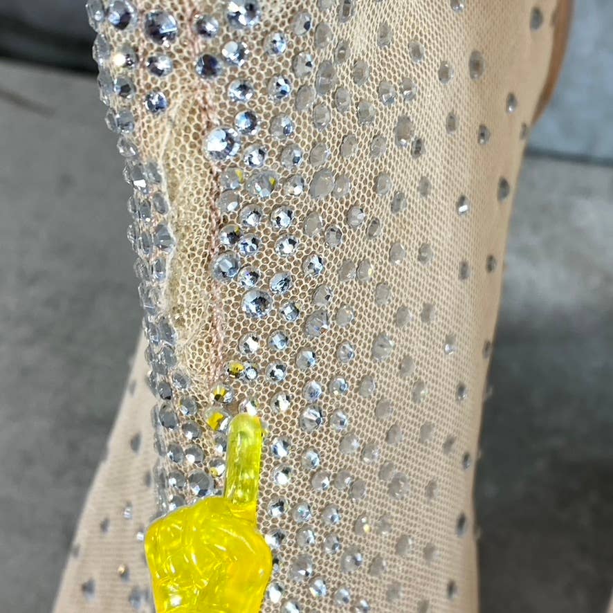 THALIA SODI Women's Nude Mesh Desire Rhinestone Peep-Toe Stiletto Heels SZ 7.5